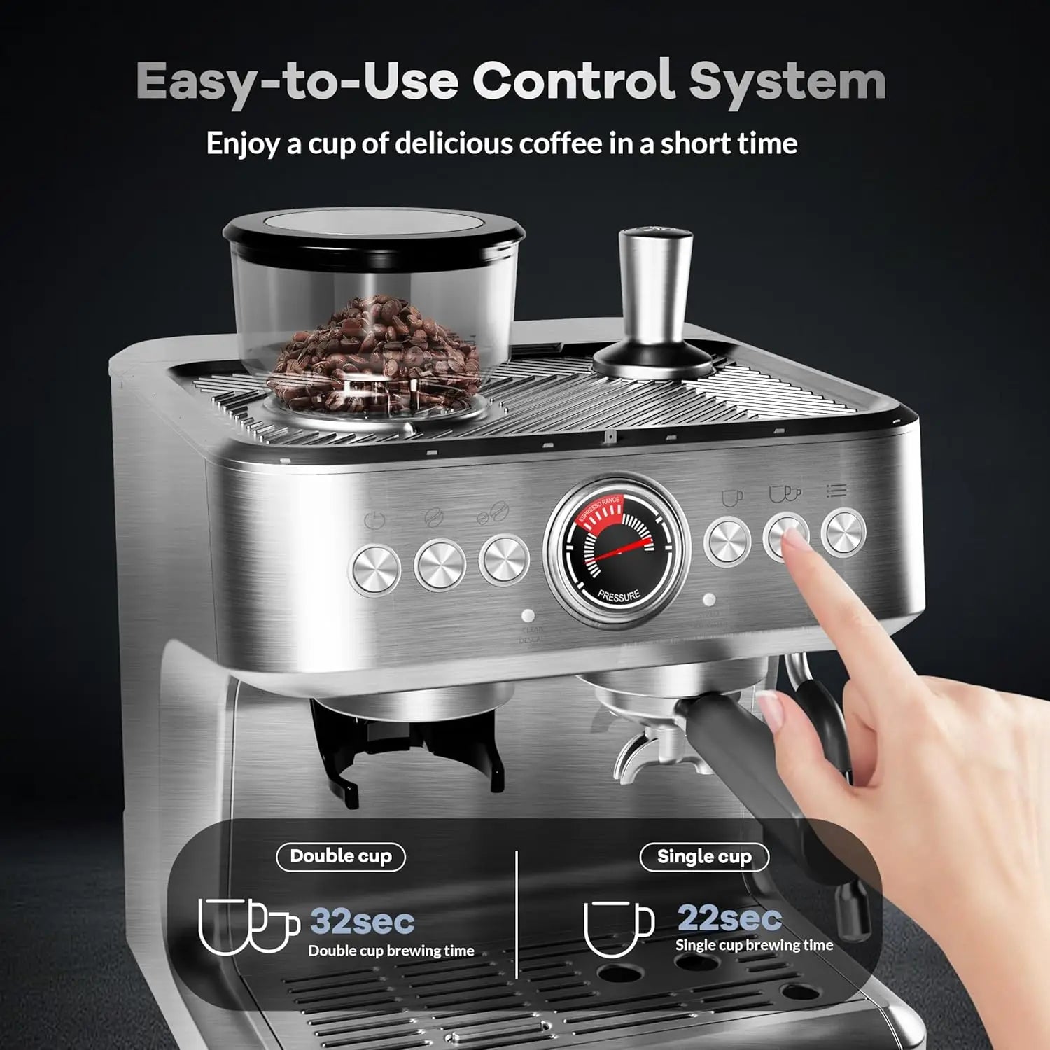 Espresso Coffee Maker with Milk Frother & 95 oz Removable Water Tank Espresso Machines with grinder for Latte and Cappuccino