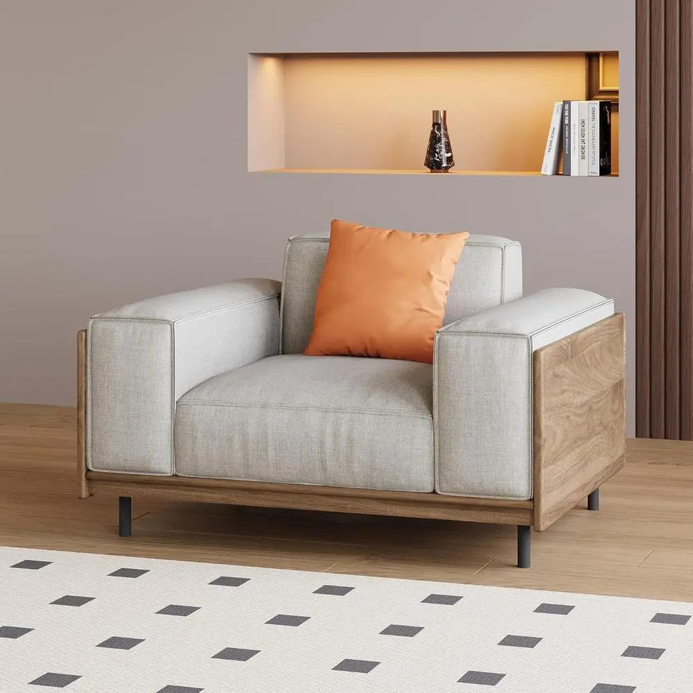 Modern 1-Seat Fabric Sofa, Solid Wood Construction, High-Density Foam Seat, Ideal for Compact Living Spaces, Office, Grey