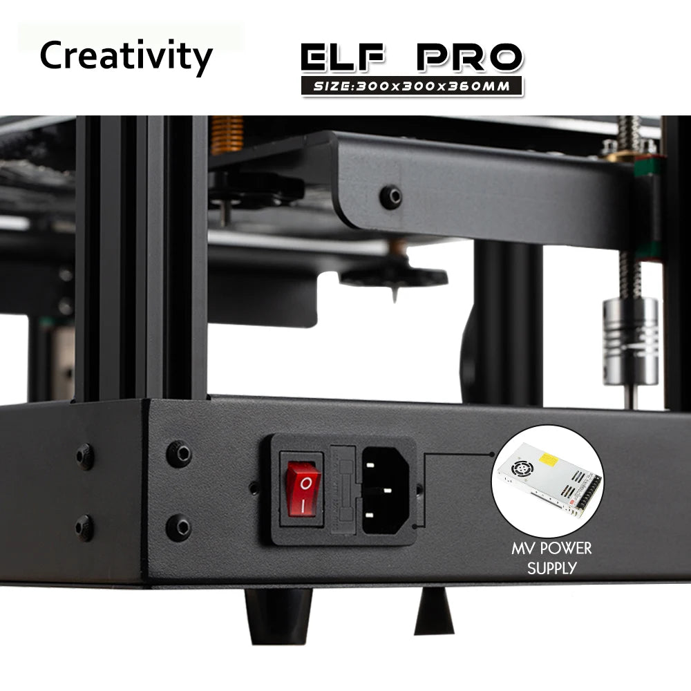 Creativity 3D Printer Corexy ELF Pro with Silent Motherboard Meanwell Power Supply Lattice Glass Platform and Resume Printing