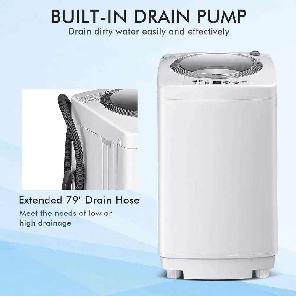 Compact 8-Pound Capacity Full-Auto Washer with 6 Cycles, LED Display, 3 Water Levels, Ideal for Home, Apartment, Dorm, and RVs