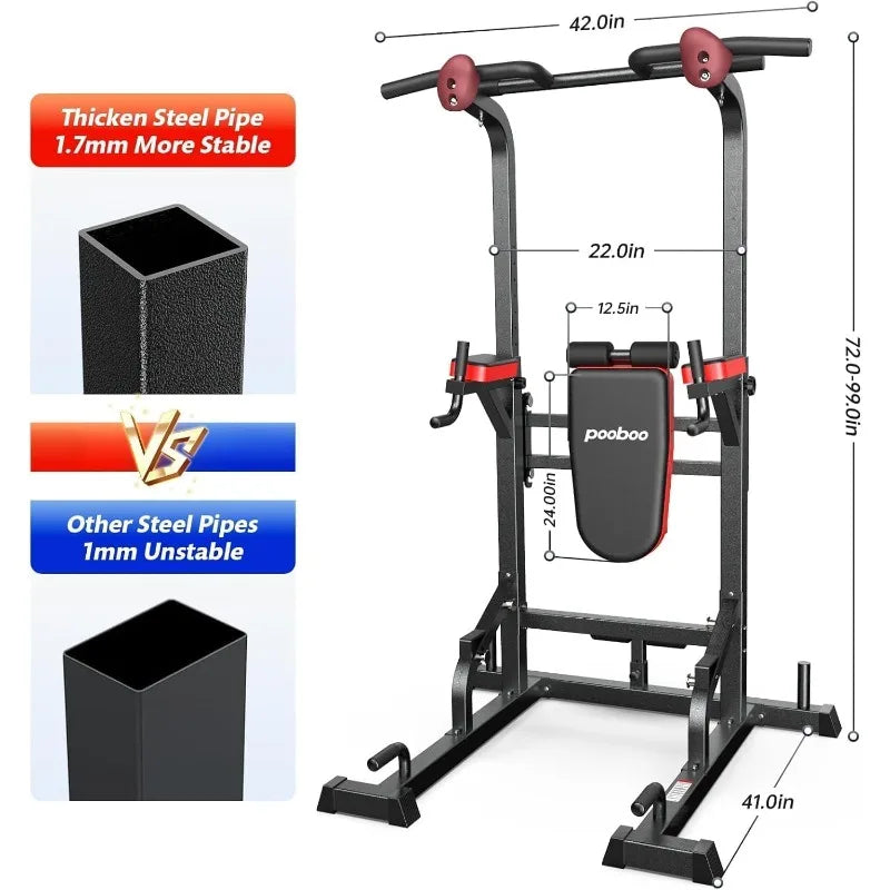 Pooboo Power Tower Dip Station Pull Up Bar for Fitness Home Gym Workout,450 Pounds Multi-Function Adjustable Height Fitness