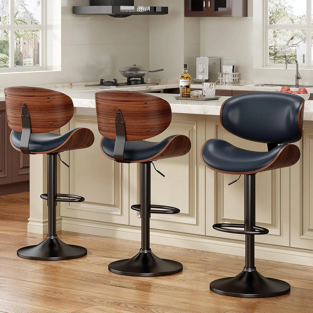 Adjustable Height Swivel Bar Stool PU Leather Upholstered with Back Footrest for Bar Kitchen Dining Room Set of 3, Customized