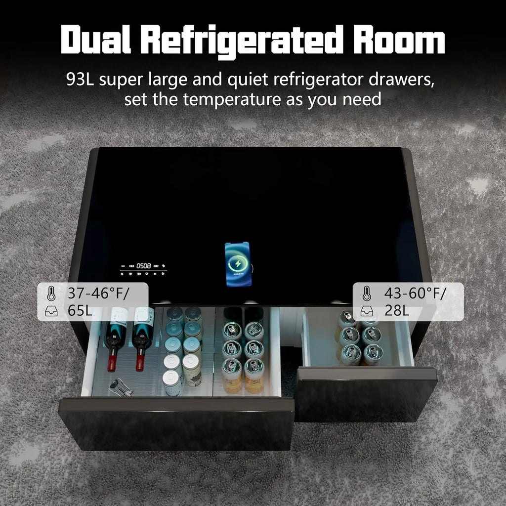 Smart Coffee Table with Built-in Fridge 15W Wireless Charging USB Ports Speakers 23"x41.5"x18.2" for Living Room, Custom