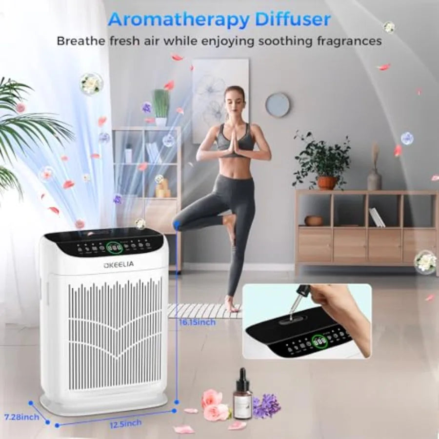 Air Purifiers for Home Large Room Up to 3000 Ft² with Washable Filters, AKEELIA HEPA Double-Sided Air Purifier with PM2.5 Air Q