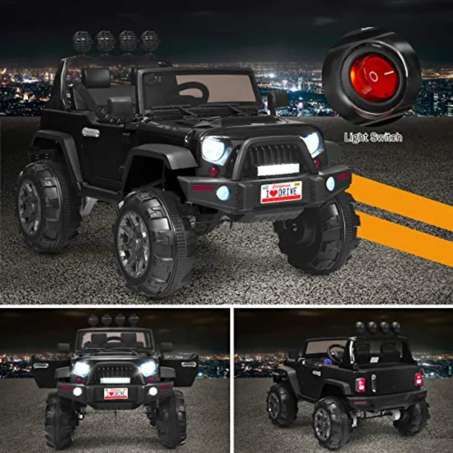 Ride on Car 12V Battery Powered Electric Vehicle w/Parent Remote Control Spring Suspension Storage 3 Speeds LED Light MP3 Music