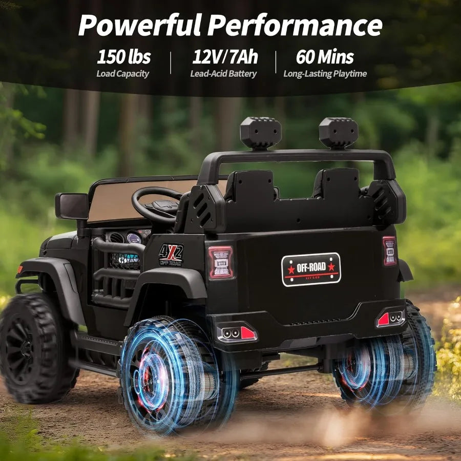 2 Seater Ride on Car Truck 12V Electric Ride on Toy for Big Age 3-8 w/Remote Control- Black