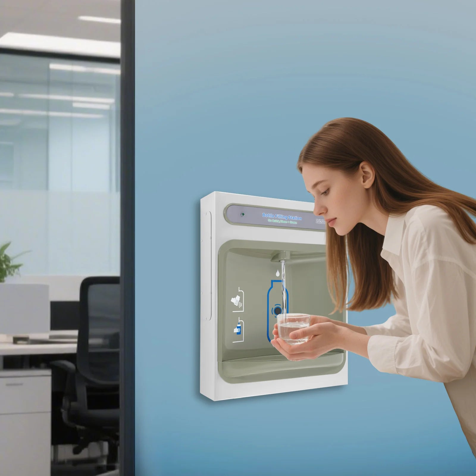 Wall Mounted Water Dispenser Touchless Sensor, Induction Bottle Filling Station 1.8GPM, 304 Stainless Steel Filtered for Office Home Gym