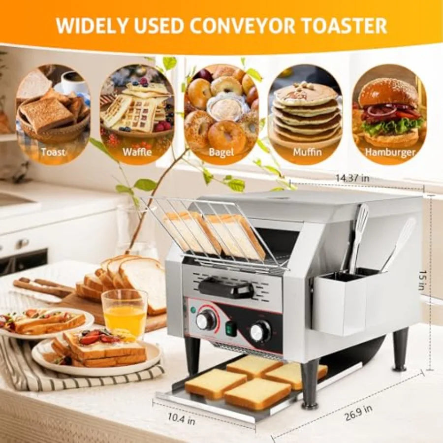 Commercial Electric Conveyor Toaster 1900W Stainless Steel 300 Slices/Hour for Restaurant Buffets Bagel Beard Heavy Duty with H