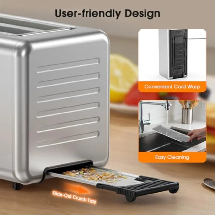 4 Slice Long Slot Toaster 1.5 Wide Slots for Thick Bread Bagels Artisan Bread Stainless Steel with LED Touchscreen Countdown Ti