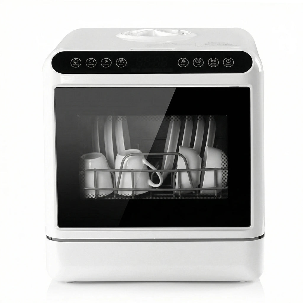 Portable Dishwasher with 6L Built-in Water Tank Automatic Dishwasher 360° Dual Spray High-Temp& Air-Dry Function for Apartments