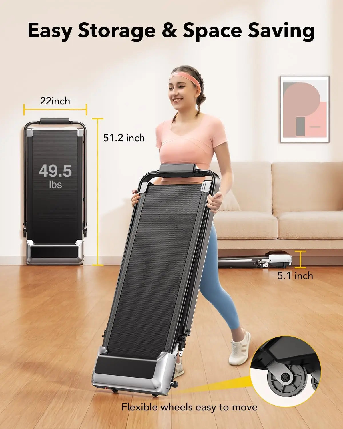 Walking Pad Under Desk Treadmill with Incline, 2 in 1 Folding Treadmill for Home/Office, Portable Compact Treadmills with Remote