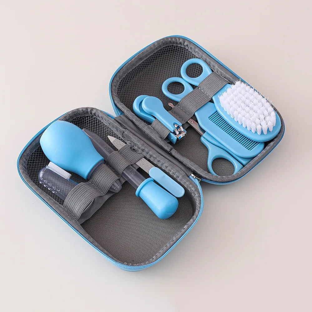 New 8Pcs Baby Healthcare and Grooming Kit Sets Safety Newborn Hair Brush Comb Nail Clipper Scissors Toothbrush Nasal Aspirator