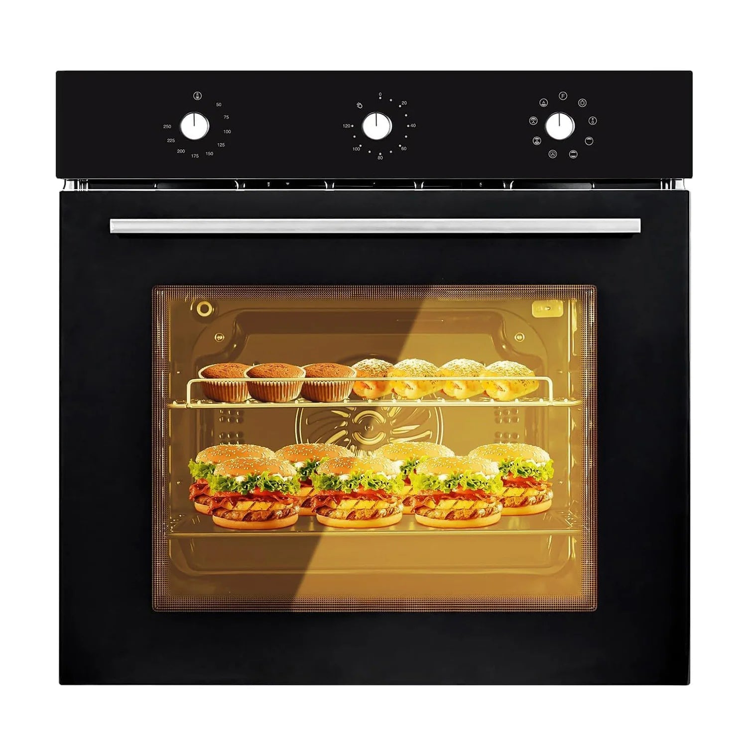 24" Built-in Electric Wall Oven 2.5 Cu.ft 8 Cooking Modes Stainless Steel With Mechanical Knob Control & 3-Layer Tempered Glass