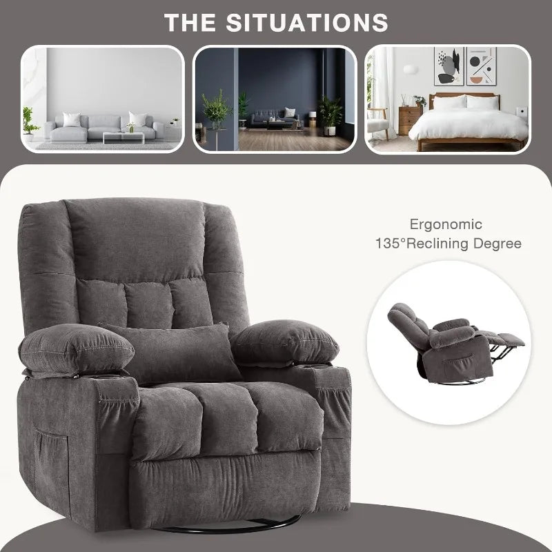 BOSMILLER Massage Swivel Rocker Recliner Chair with Vibration Massage and Heat Ergonomic Lounge Chair for Living Room
