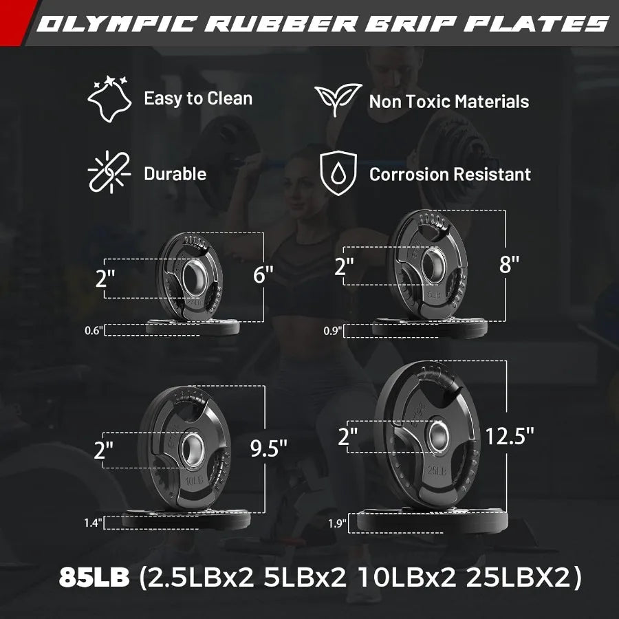 Barbell Weight Set - 4FT Barbell with 85LB Weight Plates, Weightlifting Equipment for Squats,Curls,Deadlifts,Presses,Hip Thrusts