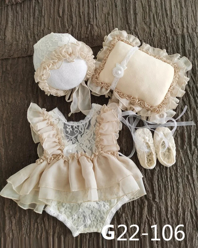 Newborn Photography Props Baby Girl Hat Shoes Lace Romper Bodysuits Outfits Photo Clothing Fotografia Boy Costume Accessories