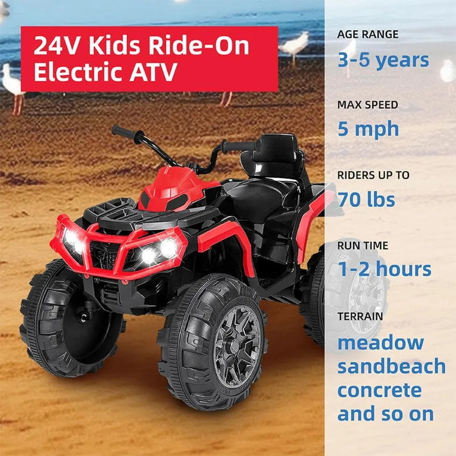 24V Ride on ATV 4 Wheelers Ride on Cars for 3-5 Years Old with Music Player Red