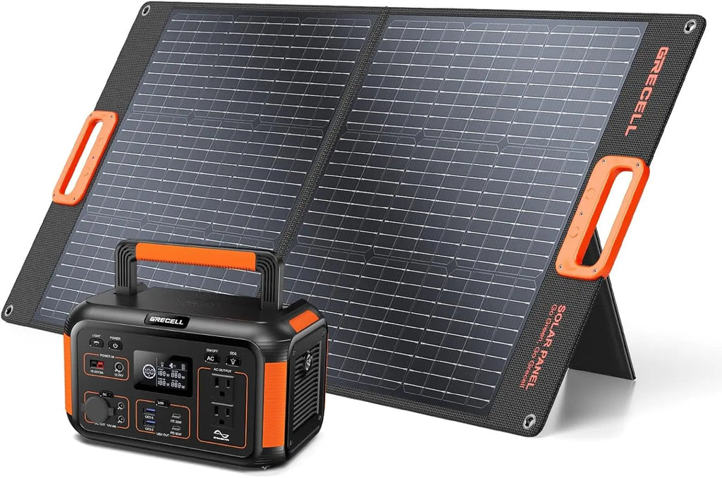 500W Portable Power Station with 100W Solar Panel 20V, Solar Generator 500W AC Outlet, Portable Solar Panel MC-4 High-Efficiency