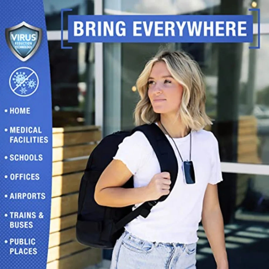 Personal Air Purifier Wearable Necklace - Portable Ionizer for Travel, Office and Pollution Protection Silent, Filterl, USB Rec