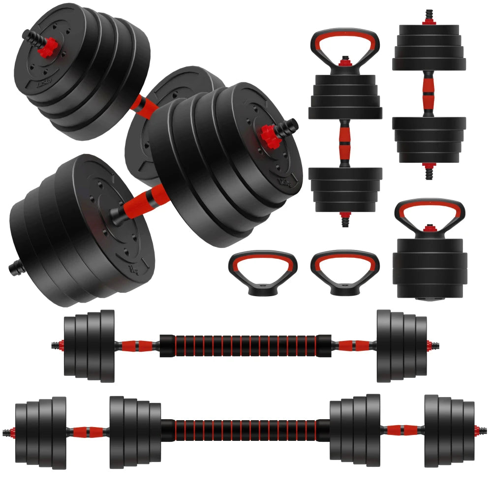 90LB 4-in-1 Adjustable Dumbbell Set: Converts to Barbell/Kettlebell/Push-Up, Plates & Grips