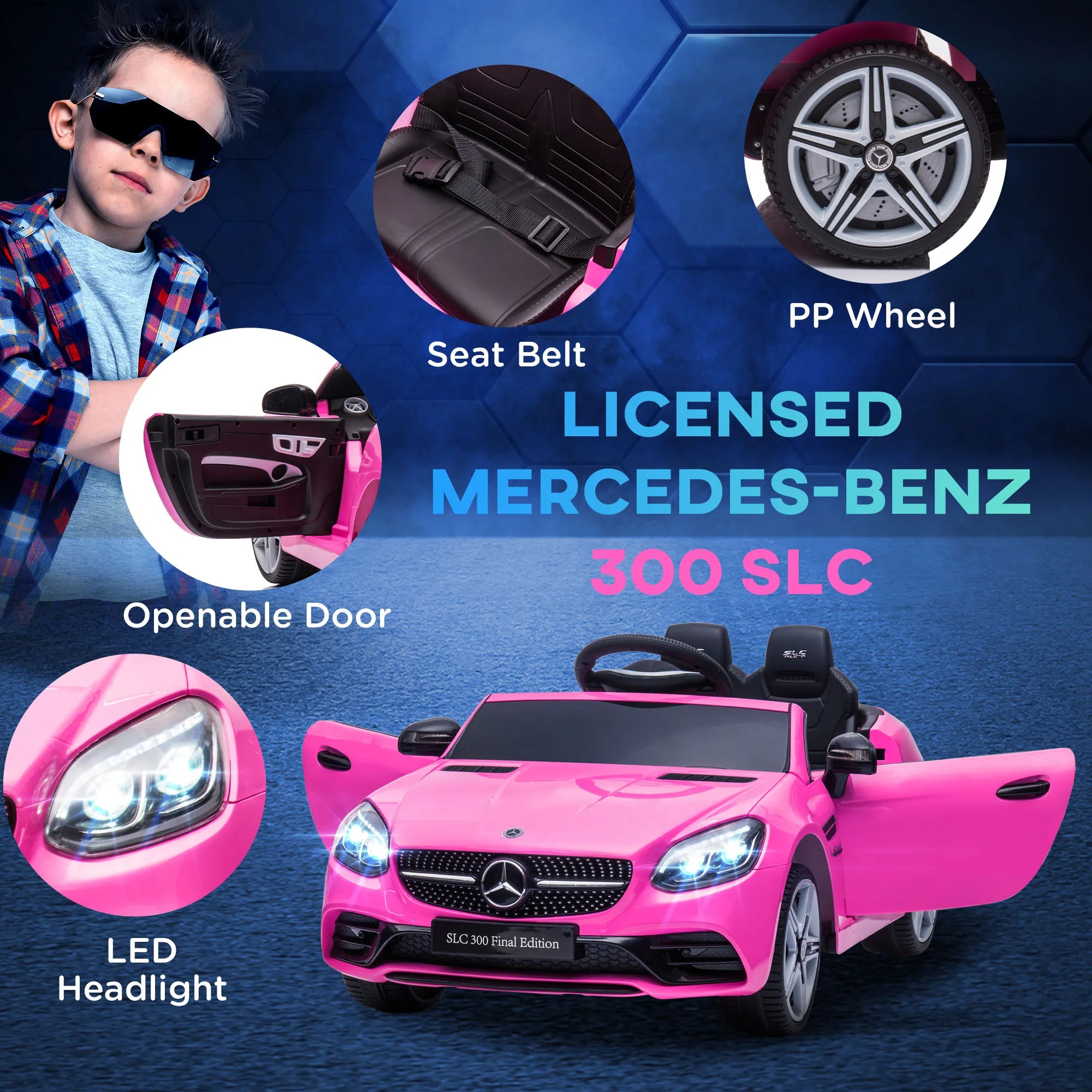 12V Kids Ride on Electric Car with Parent Remote Control Suspension LED Lights Music Player 3.1MPH for Ages 3-6 Pink, Built-In Music Player