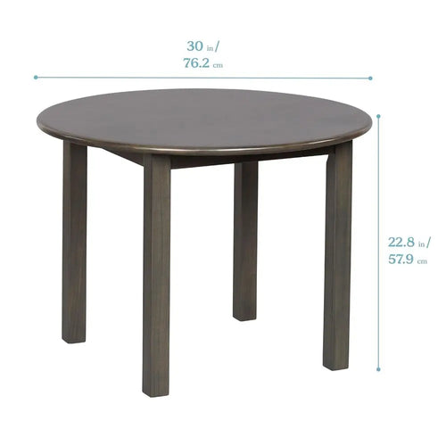 30in D Round Hardwood Table and Chair Set, 12in Seat Height, Kids urniture, Grey Wash, 3-Piece