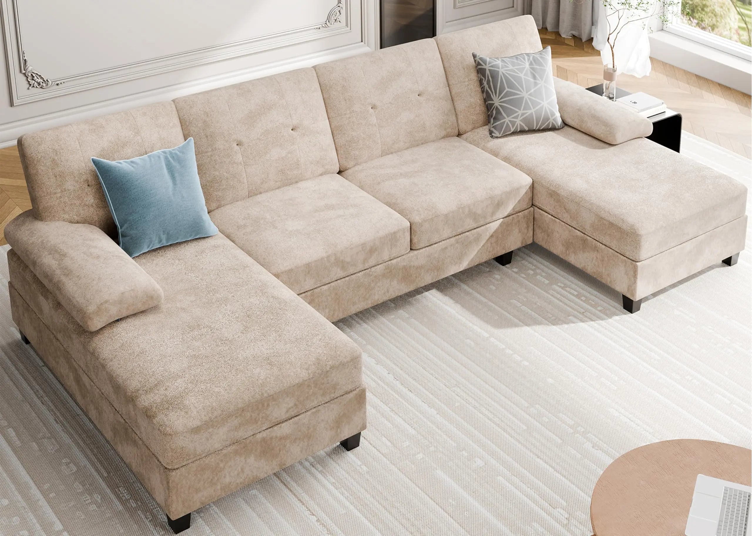 Meilocar Sectional Couches for Living Room, U Shaped Couch 4 Seat Sectional Sofa with Chaise and Armrests, Comfortable Fabric