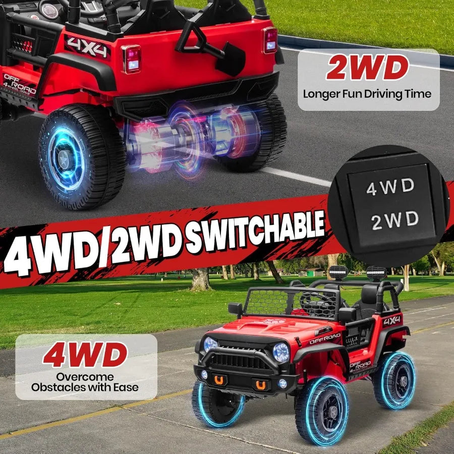 24V XL 2 Seater Ride On Toys Car for Big 4WD/2WD Switchable Electric Truck w/20'' Wide Seat Remote Control 4-Wheeler Suspension