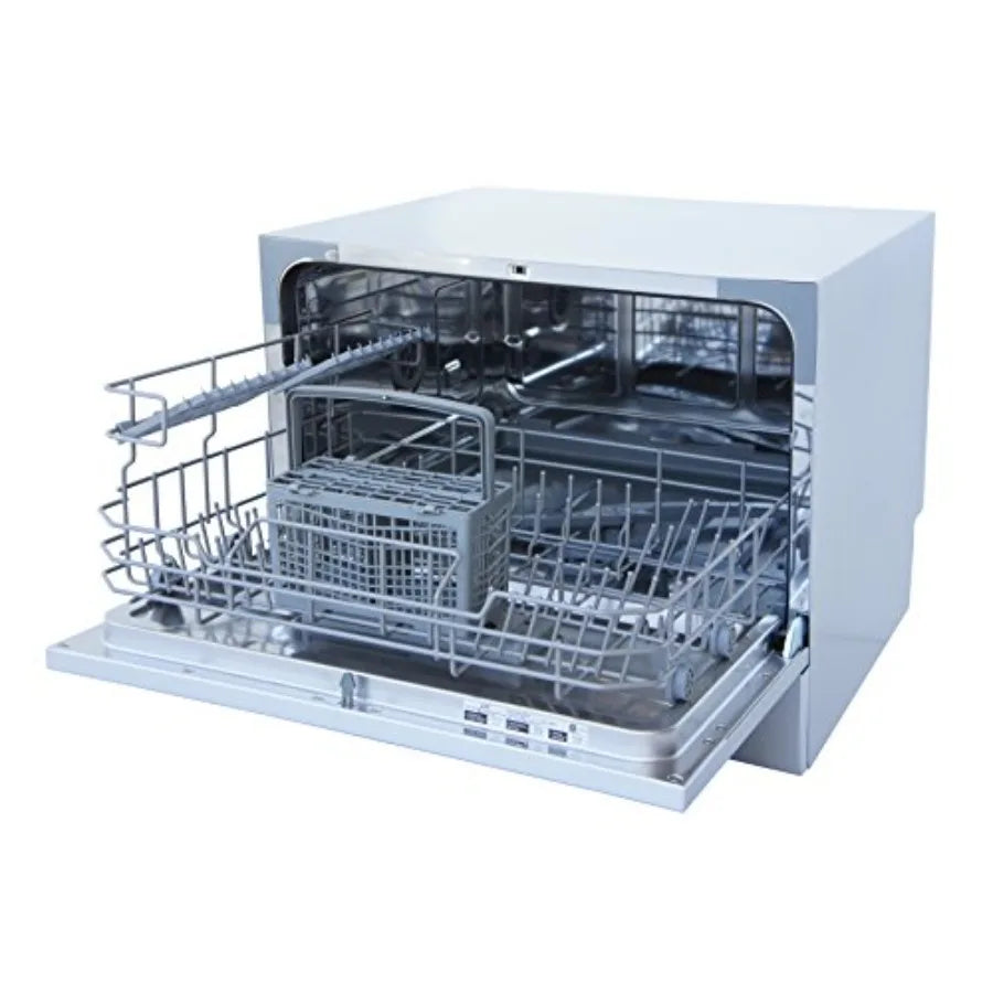 Compact Countertop Dishwasher with Delay Start for Kitchen Use Stainless Steel Interior Silver Color 6 Place Settings Rack Ener