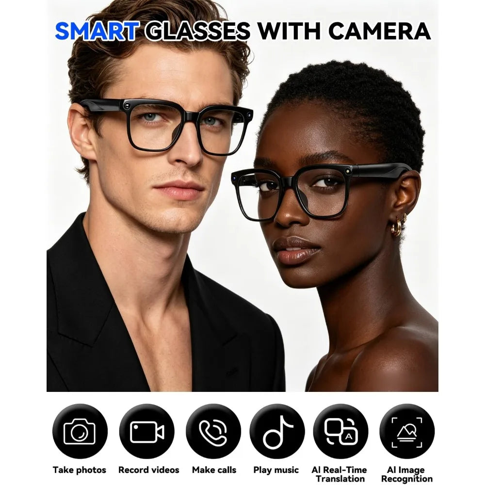 4K HD Camera Glasses, 8MP, Anti-Shake, Real-Time Translation, AI Assistant, Object Recognition for Travel & Meetings