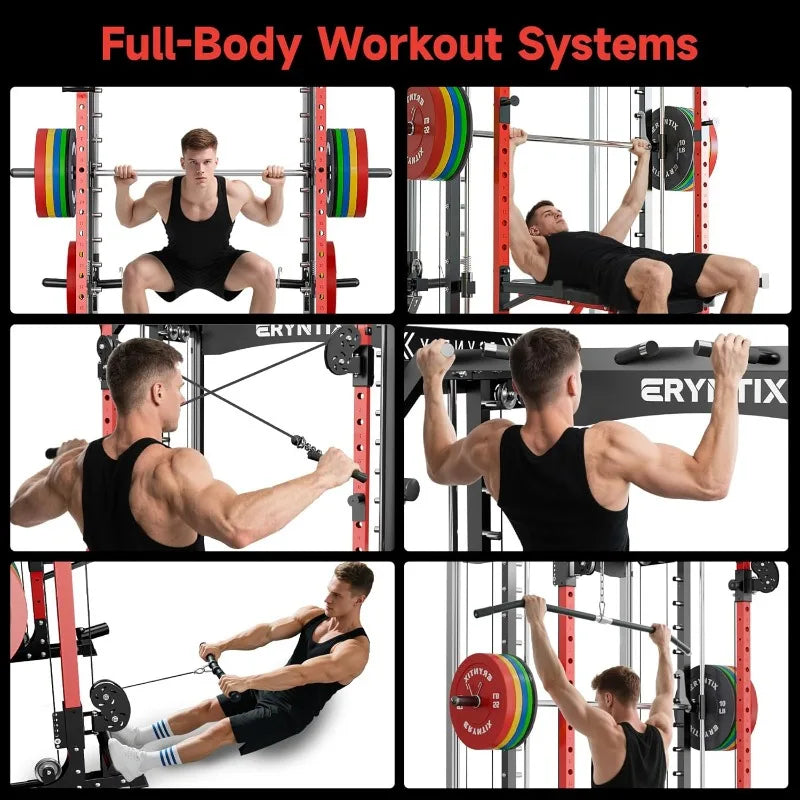 Smith Machine, 2600 LBS Capacity Power Rack for Home Gym Garage, All-in-One Power Cage with Cable Crossover,