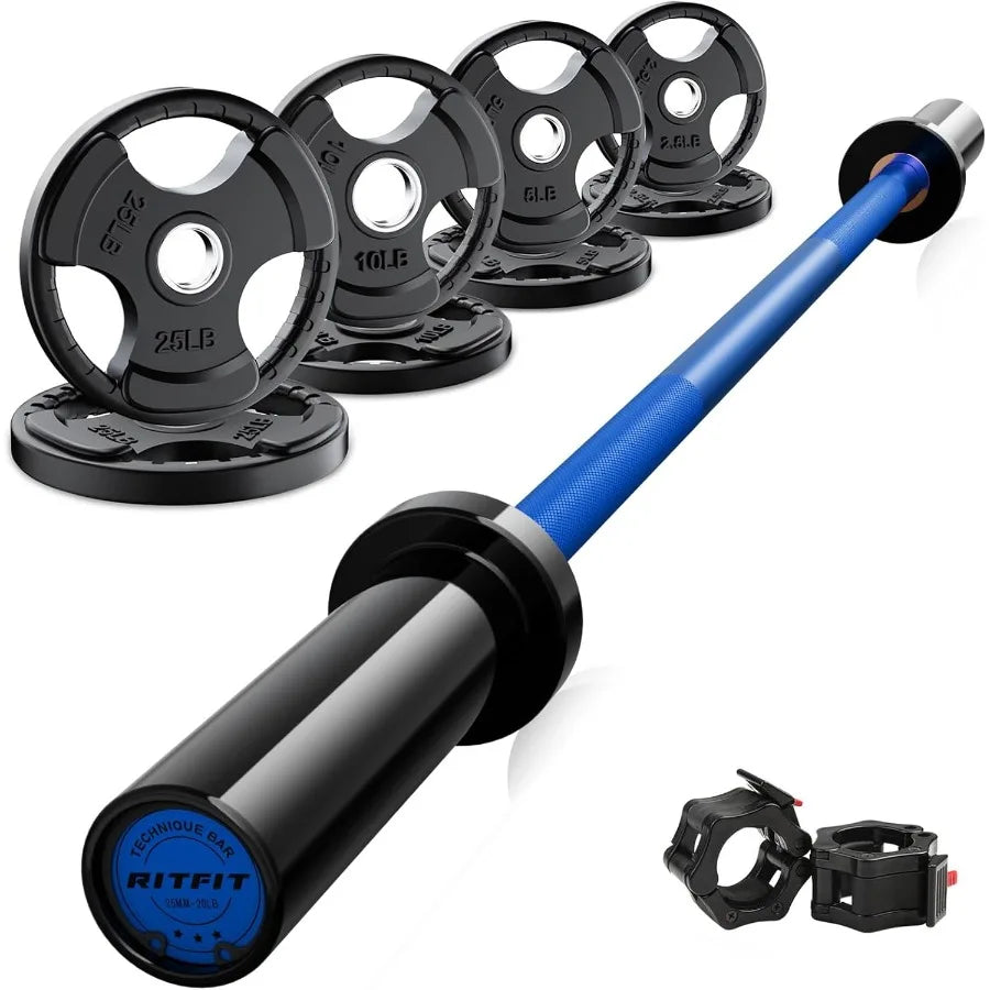Barbell Weight Set - 4FT Barbell with 85LB Weight Plates, Weightlifting Equipment for Squats,Curls,Deadlifts,Presses,Hip Thrusts