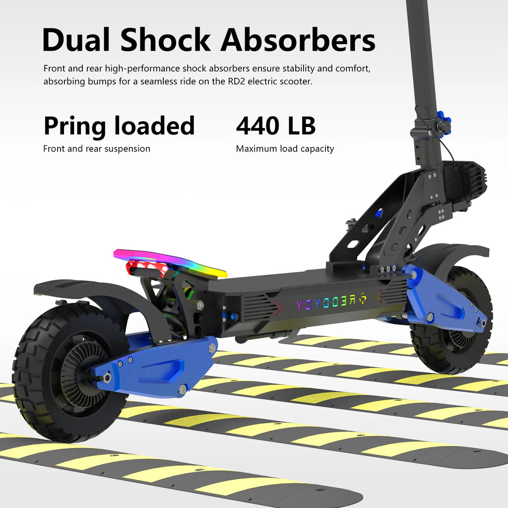 REDDYDY Offroad Electric Scooter with Smart APP 50MPH Max Speed 55Miles Long Range 5000W Peak Dual Motors 60V25Ah Battery Smart Riding 3 Modes NFC Unlocking Dual Hydraulic Disc Brakes Full Suspension 10.5" Tires for Commuting