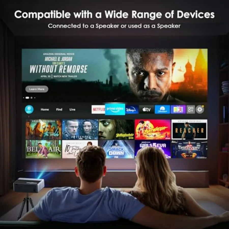 Outdoor 4K Support Projector with Wifi and Bluetooth 22000L Auto Keystone Native 1080p Movie Projector for iOS Android TV Stick