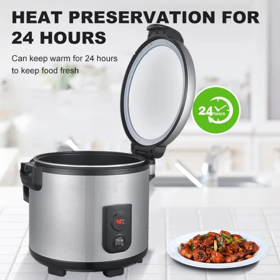 Commercial 20L Portable Food Warmer for Rice and Meals 55 Raw/110 Cup Capacity 130W Non-stick Inner Pot Adjustable Temperature