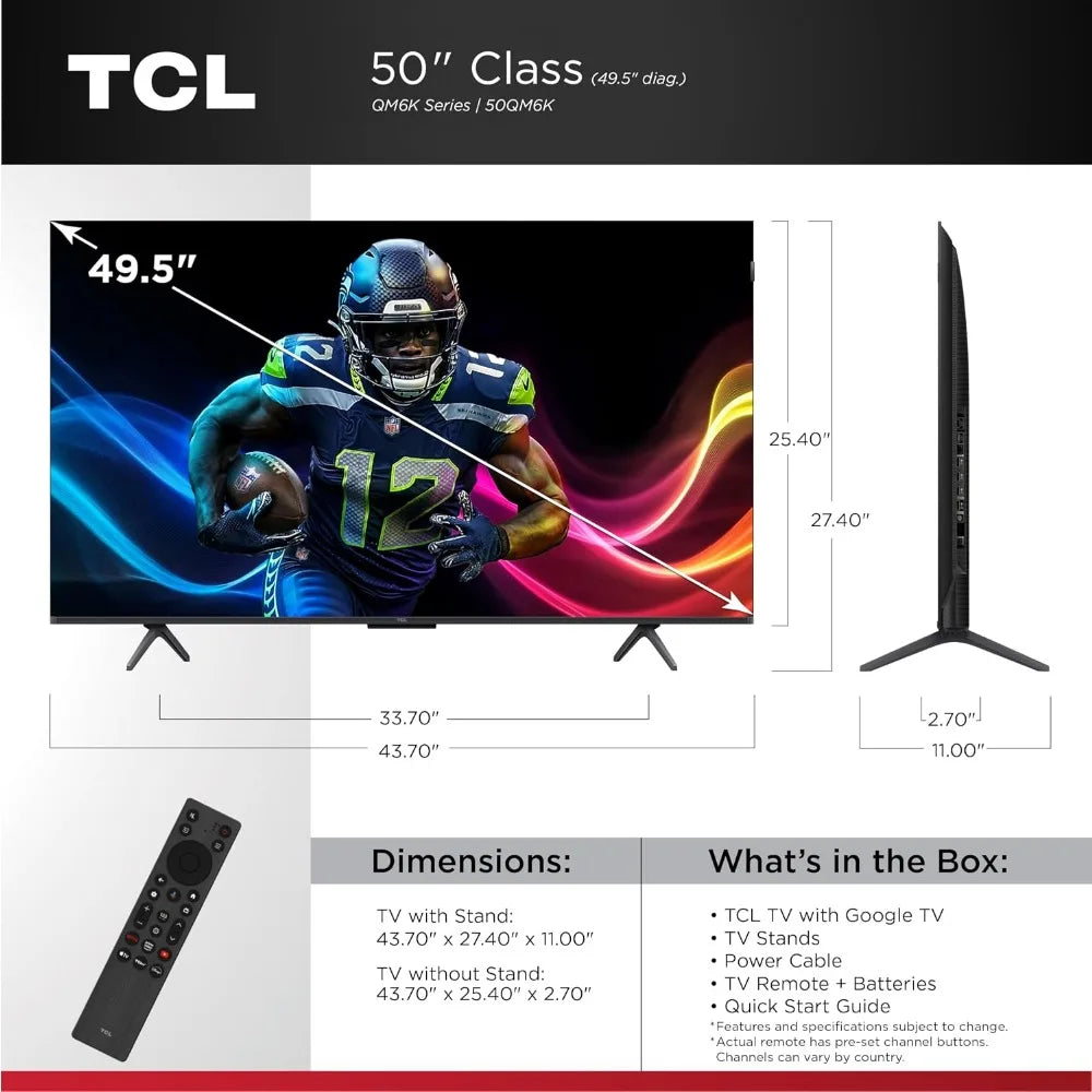 50 Inch Mini LED QLED 4K HDR Smart TV with 120-144HZ Refresh Rate, Dolby Atmos, and Gaming Features