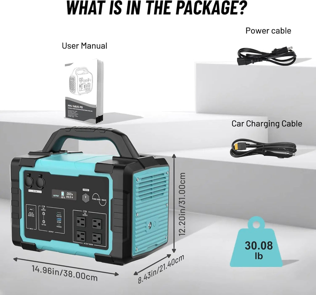 Portable Power Station 1800W (3600W Surge), 1024Wh LiFePO4 Solar Generator, 1.5H Fast Charging Home Battery Backup with 4 AC Out