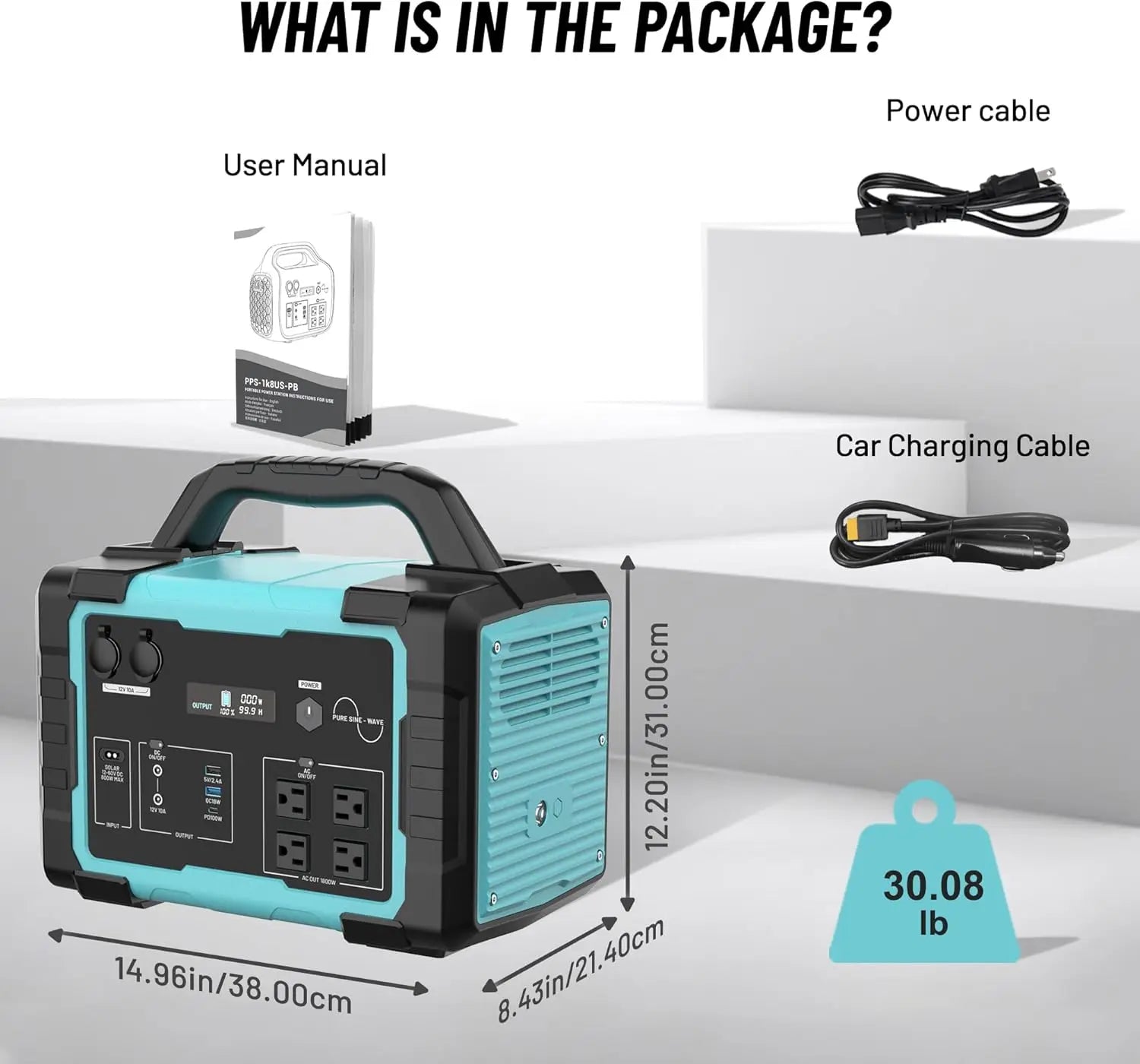 Portable Power Station 1800W (3600W Surge), 1024Wh LiFePO4 Solar Generator, 1.5H Fast Charging Home Battery Backup with 4 AC Out