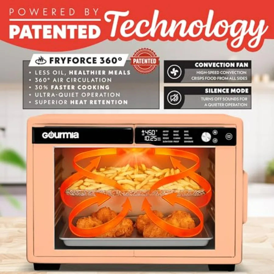 French Door Air Fryer Oven 37 Qt Large Ccity Convection Toaster Oven FryForce 360 Digital Display 12 Cooking Presets Dehydrate