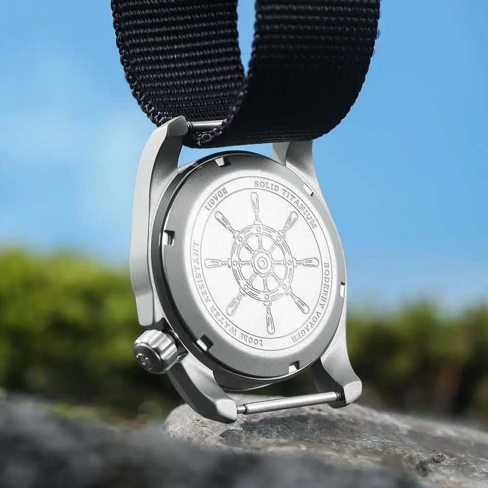 BODERRY Men's Watch Titanium Automatic ield Watch 40mm Military Watch Day Date unction 100M Waterproo with Nylon Strap Japanese