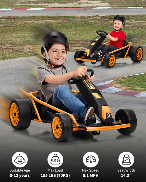 24V 9Ah Kids Ride On Go Kart Toy,High Speed 8.1MPH Drifting Car with 2x300W Motors Full Metal Frame,Music,for Kids 86-12 Years