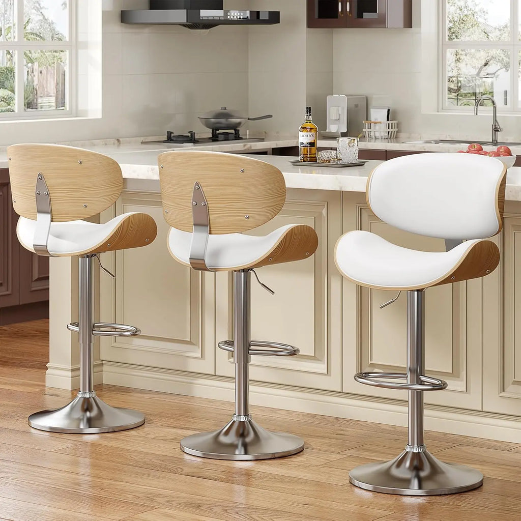 Adjustable Height Swivel Bar Stool PU Leather Upholstered with Back Footrest for Bar Kitchen Dining Room Set of 3, Customized