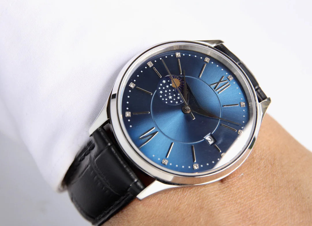 Silver Blue Young Men Simple Watch Pointer Display Hardlex Style Glass Metal Bracelet Date Display Waterproof Style Work Couple Gift Water Resistant Green Transparent Style