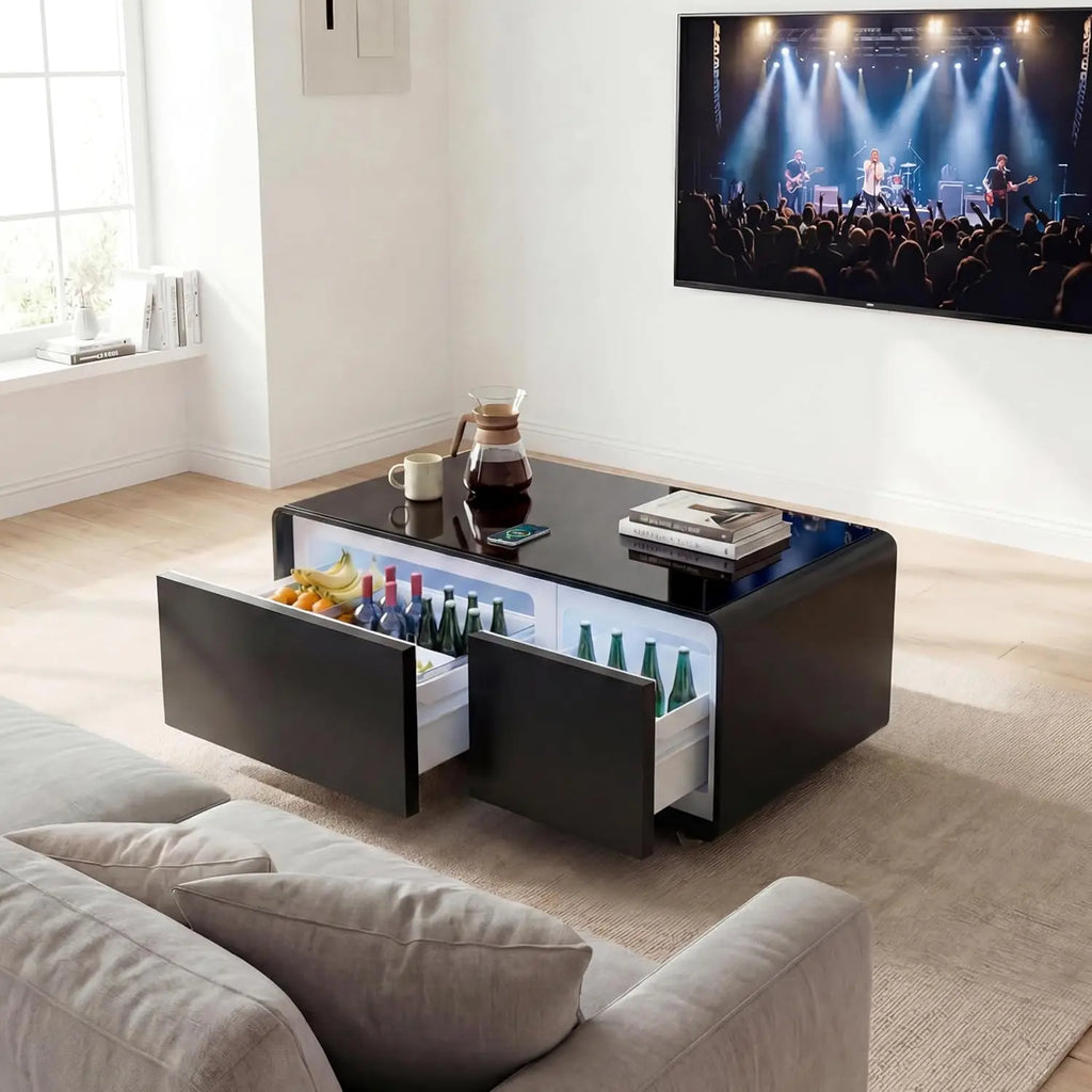 Smart Coffee Table with Built-in Fridge 15W Wireless Charging USB Ports Speakers 23"x41.5"x18.2" for Living Room, Custom