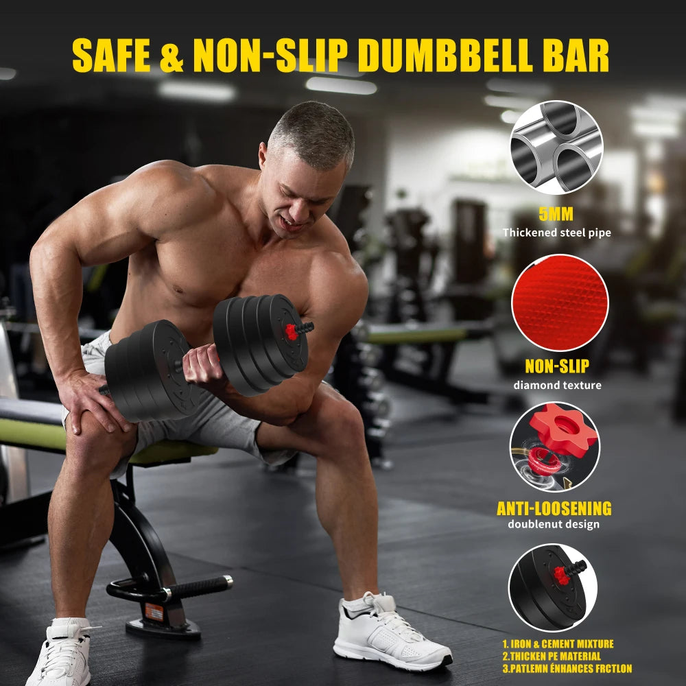 90LB 4-in-1 Adjustable Dumbbell Set: Converts to Barbell/Kettlebell/Push-Up, Plates & Grips